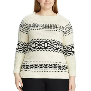 Chaps Cream and Black Patterned Crew Neck Sweater EUC sz XXL